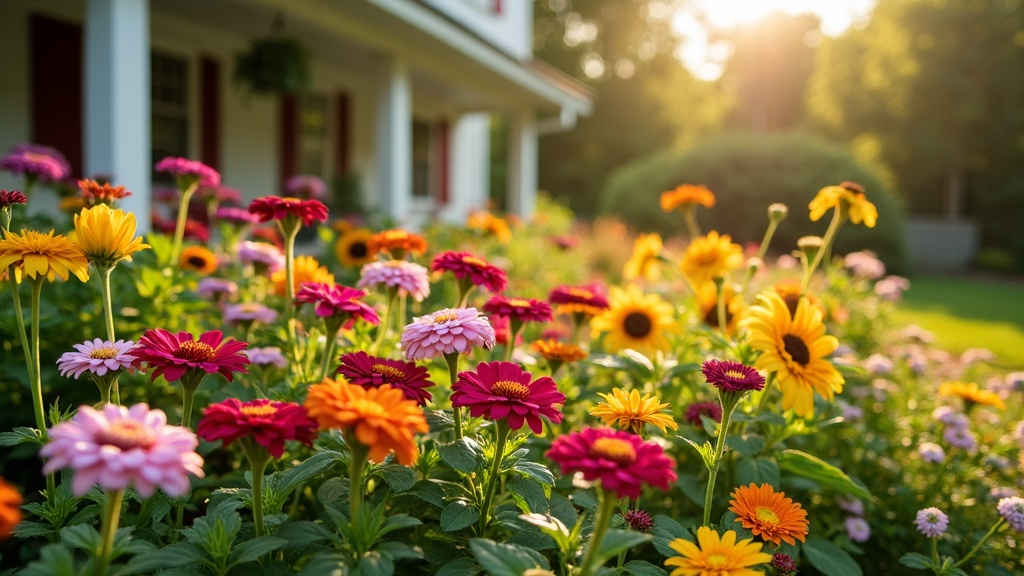Bright and eye-catching annual flowers blooming in a home garden