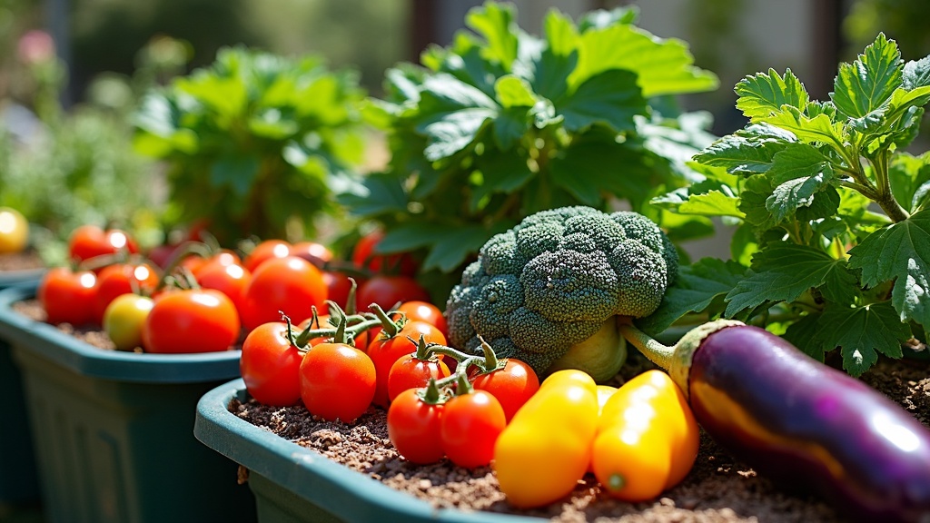 Container vegetable garden with drought tolerant plants